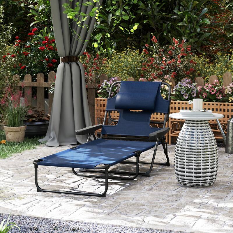 Outsunny Outdoor Chaise Lounge Chair with 4-level Reclining Back, Outdoor Tanning Chair with Reading Hole