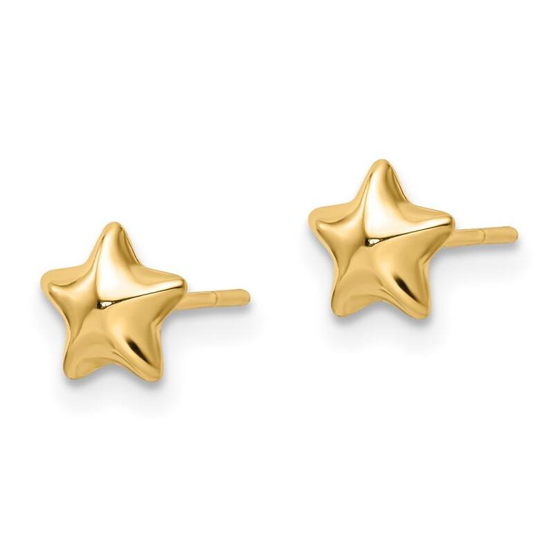 Curata 14k Yellow Gold 6.5mm Polished Small Puffed Star Post Earrings