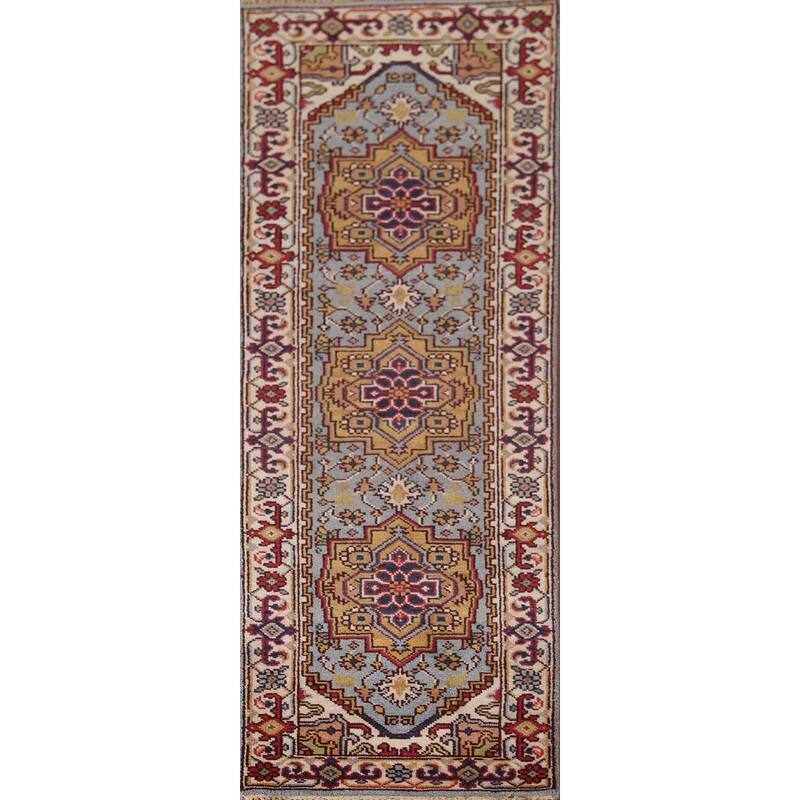 Light Blue Heriz Serapi Oriental Runner Rug Hand-Knotted Wool Carpet - 2'6"x 8'1"