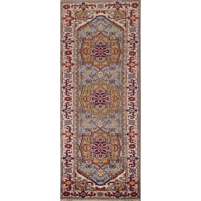 Light Blue Heriz Serapi Oriental Runner Rug Hand-Knotted Wool Carpet - 2'6"x 8'1"