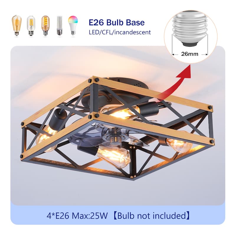 22.6" Flush Mount Ceiling Fan w/ Reversible Motor and Remote Control, NOT Included Bulbs