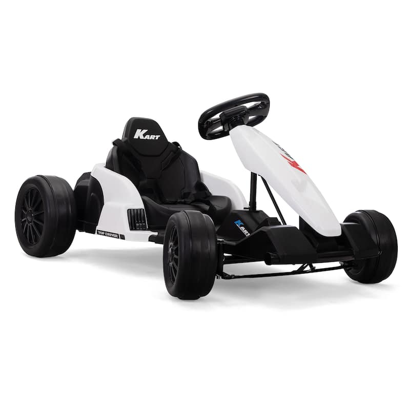 Cool Go-Kart Toy for Kids with Music, Black White Outdoor Exclusive Go-Kart for Kids with Protective Gear, 12V Ride on Car - Black White