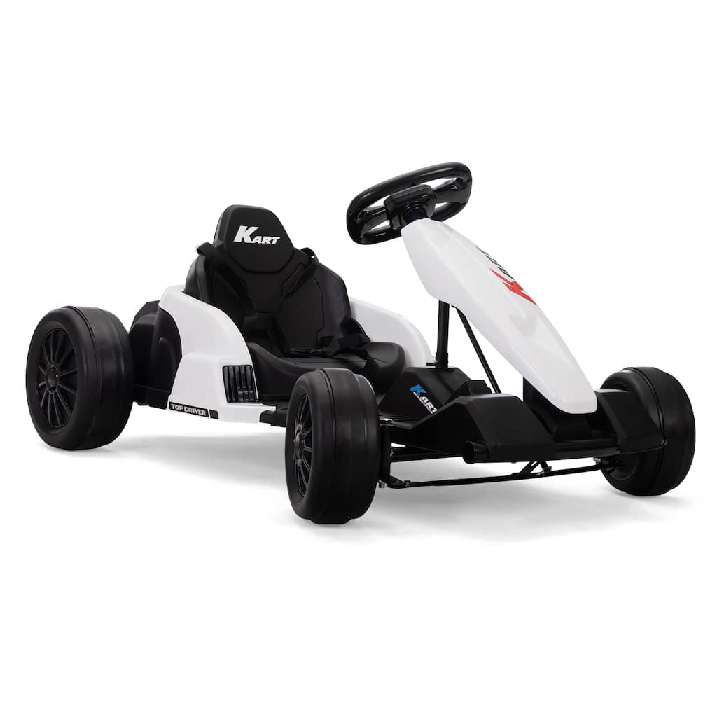 Cool Go-Kart Toy for Kids with Music, Black White Outdoor Exclusive Go-Kart for Kids with Protective Gear, 12V Ride on Car