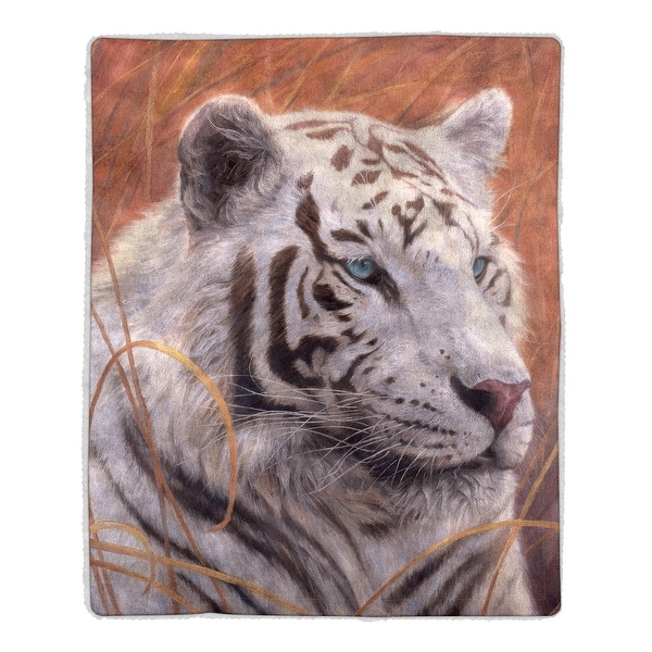 Sherpa Fleece Throw Blanket White Tiger Print Pattern by Lavish