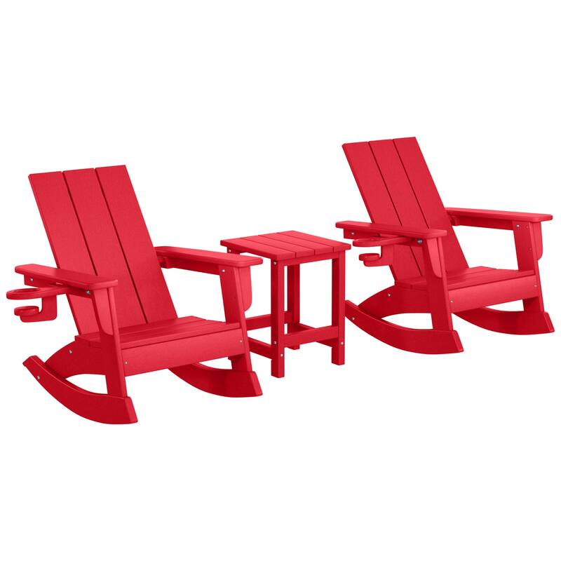 Shoreside Kids Outdoor Poly Adirondack Rocking Chair with Side Table 3-Piece Set - Red