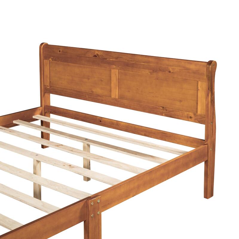 Sturdy Pine Wood Platform Bed with Oak Finish, 10 Slat Support, No Box Spring Required, Queen/Full/Twin
