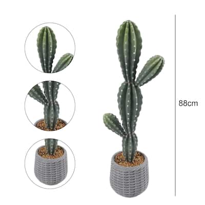 43 Inch Artificial Cactus Plant, Faux Desert Cacti Potted Plant, Realistic Fake Cacti Saguaro for Home Office Foyer - green