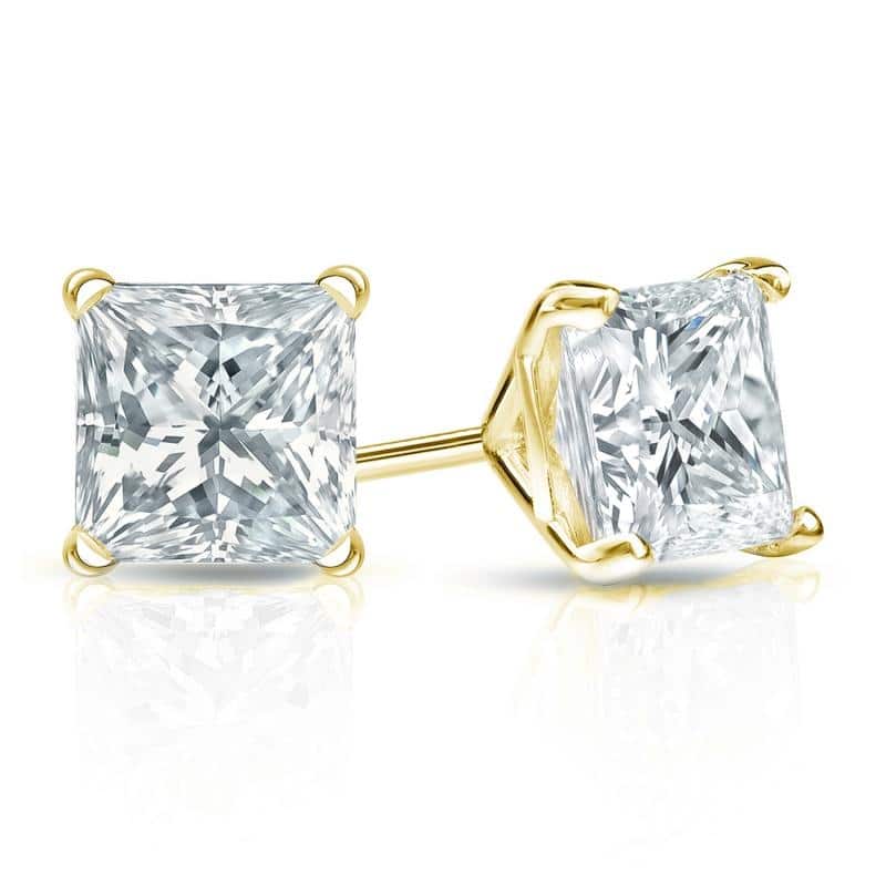 Auriya Plat Gold Lab Grown 1.50 carat TDW Princess Diamond Stud Earrings 4-Prong Martini Screw-back