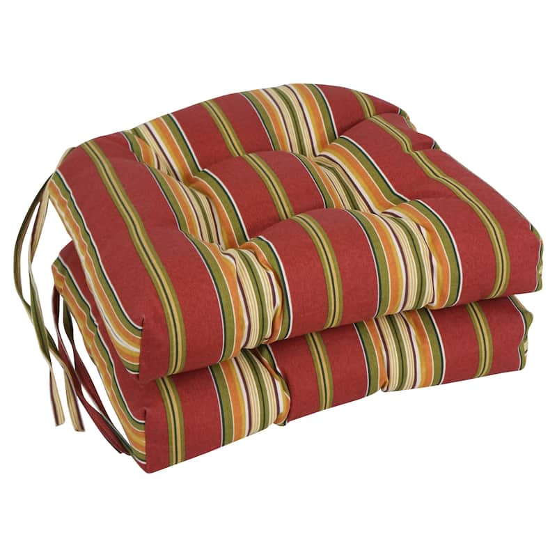 16-inch Rounded Back Tufted Indoor/ Outdoor Chair Cushions (Set of 2) - 16" - Kingsley Stripe Ruby