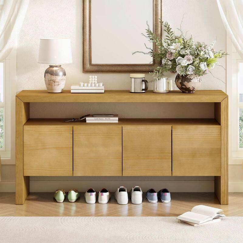 Wood Sideboard with Open Shelf,Providing Ample Storage for Diverse Living Spaces - Natural