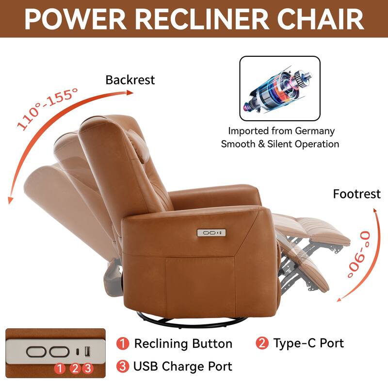 Beige Power Recliner with Swivel, Rocking Motion & Lumbar Pillow