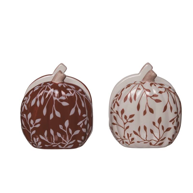 Transpac Ceramic Pumpkin w/Vine Motif Sponge/Napkin Holder Set 2 Fall/Harvest Home Decorations