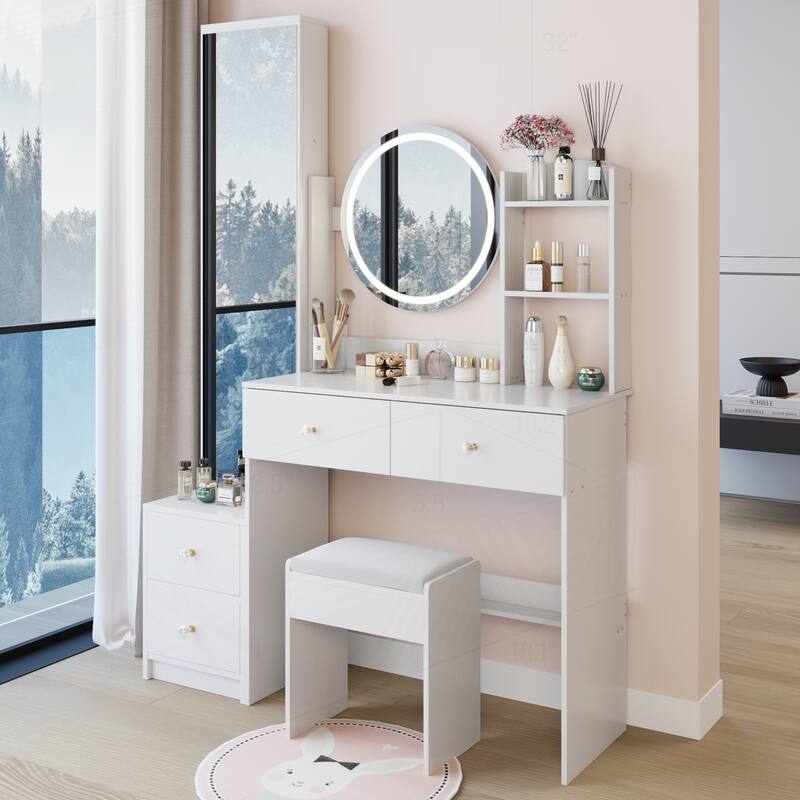 Versatile Vanity Table Set with LED Mirror and Storage