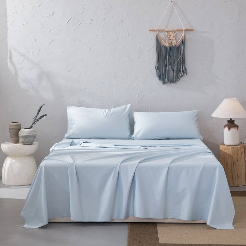 WHOLINENS Cotton Sateen Hotel Collection 400 TC Sheet Set, 17" Pocket - Blue - California King