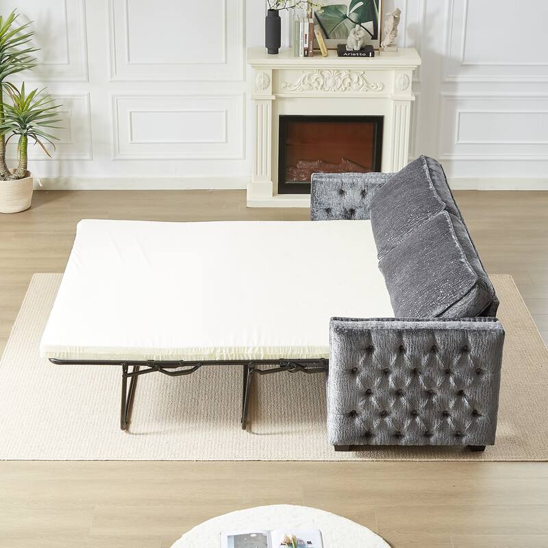 Convertible Couch with Pull-Out Sleeper Sofa Bed, Sturdy Frame, and Memory Foam Mattress