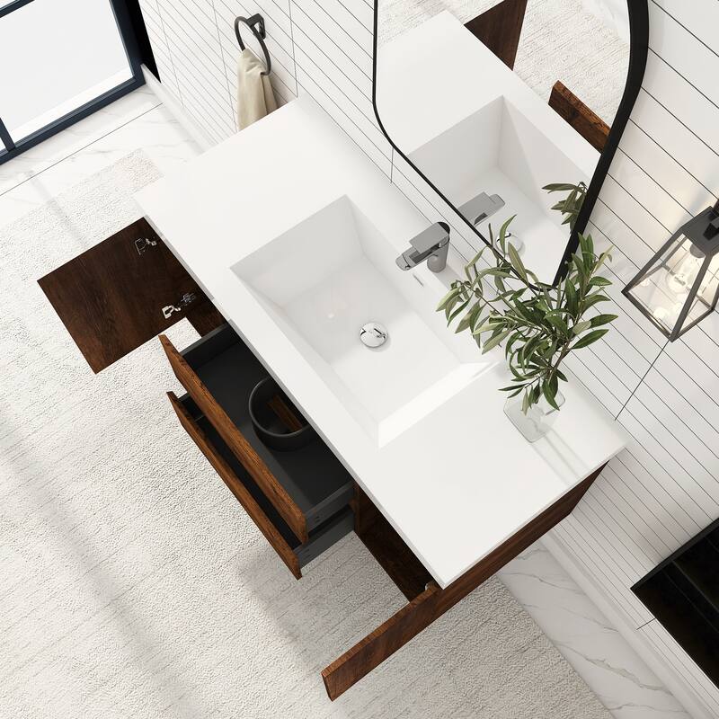 Floating Bathroom Vanity with Integrated Resin Top