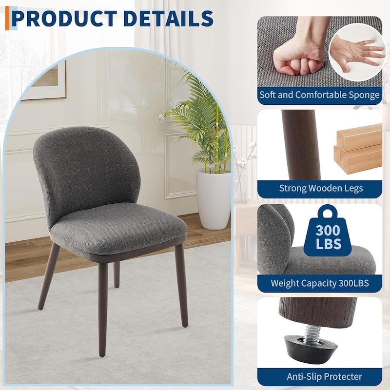 Dining Chair Set of 2, Modern Upholstered Kitchen Chairs with Ergonomic Back Support