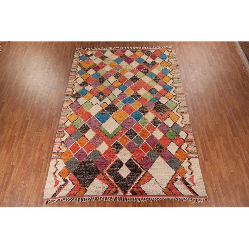 Trellis Geometric Moroccan Oriental Area Rug Hand-Knotted Wool Carpet - 8'11" x 12'10"