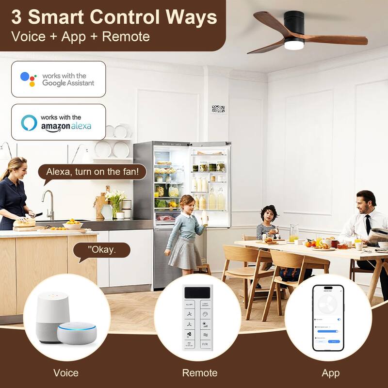 Sofucor 52"Solid Wood Modern,Farmhouse Indoor Ceiling Fan Chandelier with Remote,Adjustable light,Smart Optional