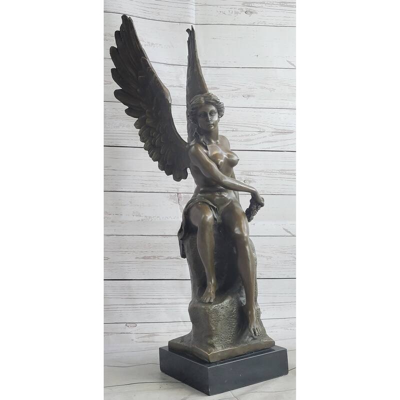 Roman Winged Goddess Warrior Of Victory Signed 100 Percent Solid Bronze Sculpture