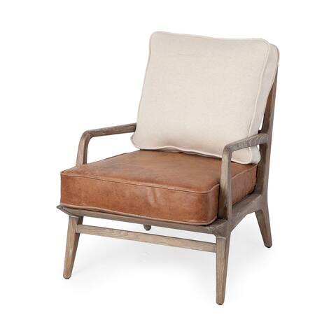 Harman II Cream Fabric and Brown Leather Seat Accent Chair - 24"W x 32"D x 32.3"H