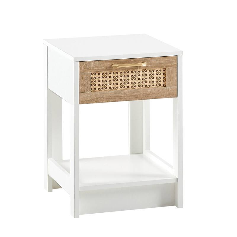 15.75" Rattan End Table with Drawer - Modern Nightstand for Bedroom & Living Room