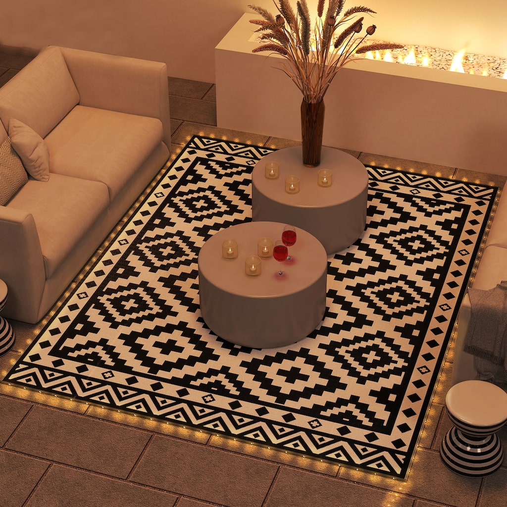 Outsunny Reversible Outdoor Rug Carpet, 10' x 8' Waterproof PP Plastic Straw Rug, Portable RV Camping Mat - 8' x 10'