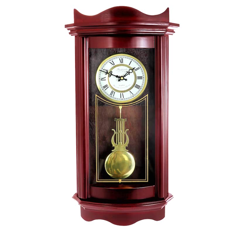Bedford Clock Collection Decorative Wall Clock with Pendulum in Cherry