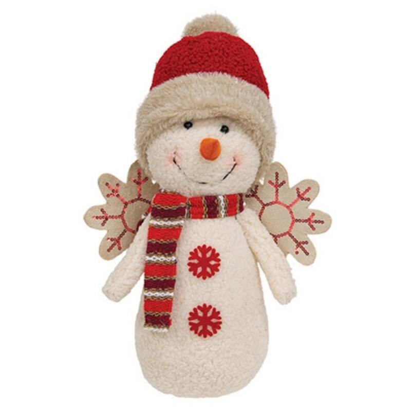 Angel Snowman with Santa Hat 14 Inch Christmas Decoration - 6" x 9" x 14" - White-Red