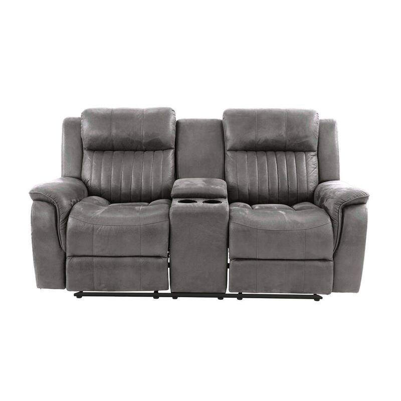 Contemporary Manual Motion Loveseat W Console 1Pc Couch Living Room Furniture Dark Coffee Breathable Leatherette - Slate Blue-1