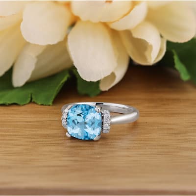 Auriya Unique 3 3/8ct Cushion-cut Sky Blue Topaz and Diamond Engagement Ring 1/5cttw 14k Gold