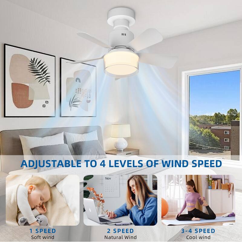 17.7 in. Indoor Socket Ceiling Fan Light with Remote, LED Light, 4 Fan Speeds, Dimmable, 3 Color Temperatures