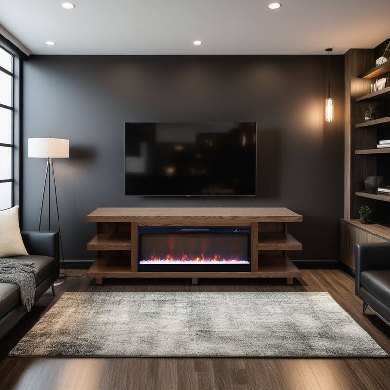 Bridgevine Home Laurel Canyon 82 inch Fireplace TV Stand for TVs up to 90 inches, Minimal Assembly - Oak Bourbon