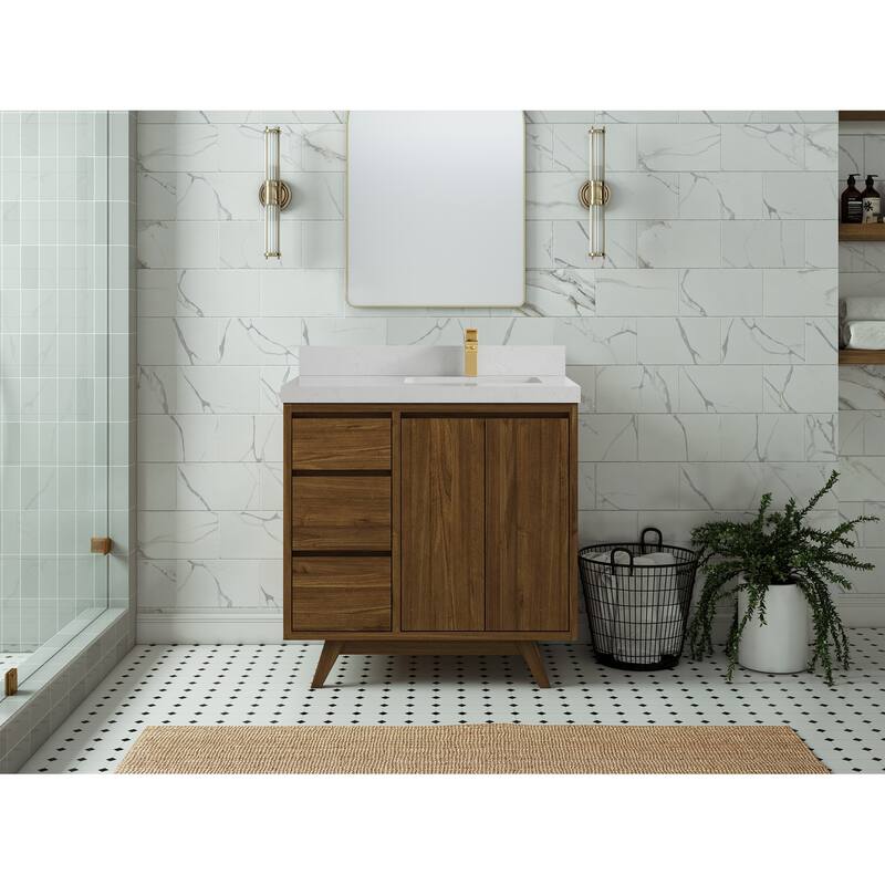 Willow Collections 36 in. W x 22 in. Madison Teak Single Right Offset Sink Bathroom Vanity with Countertop