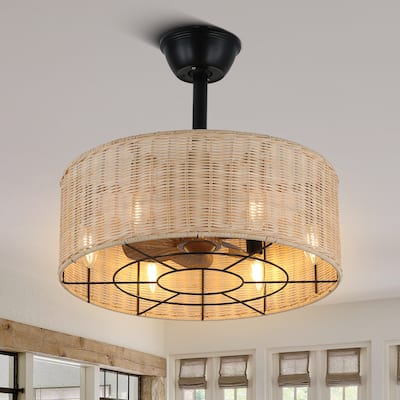Bella Depot 6-Light Farmhouse Rattan-Woven Caged Ceiling Fan with Light Kit and Remote Control - 18 Inches