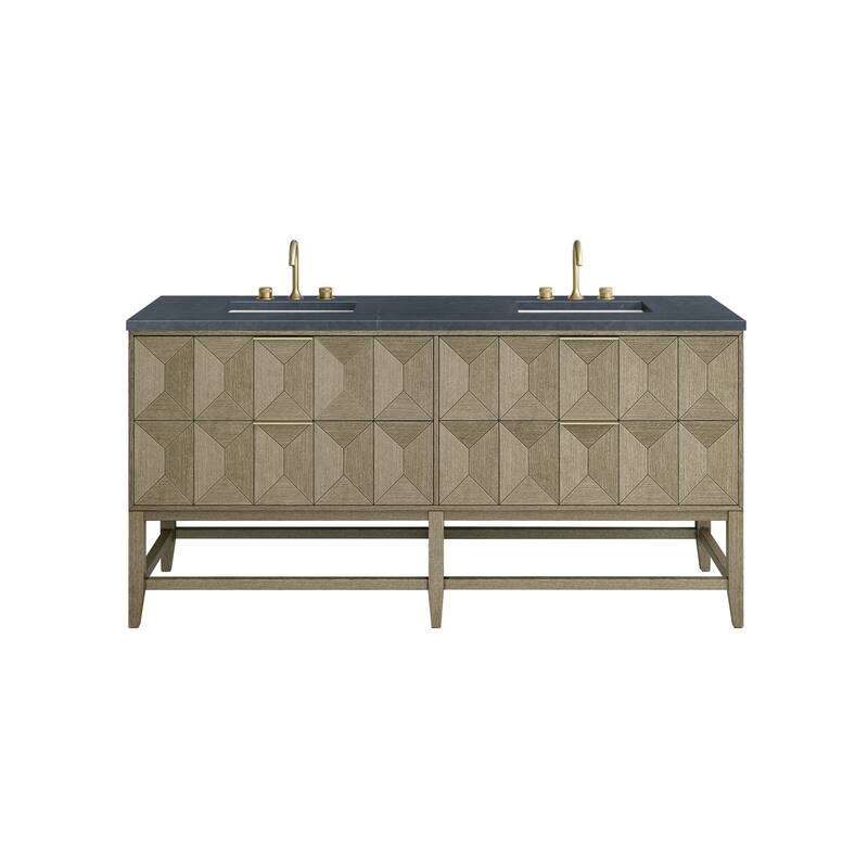 James Martin Vanities Emmeline 72" Double Vanity, Pebble Oak - Charcoal Soapstone Quartz