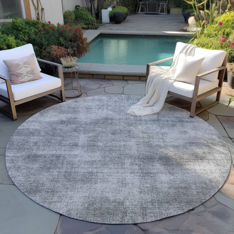Machine Washable Indoor/ Outdoor Simple Solid Chantille Rug - Gray - 8' x 8'