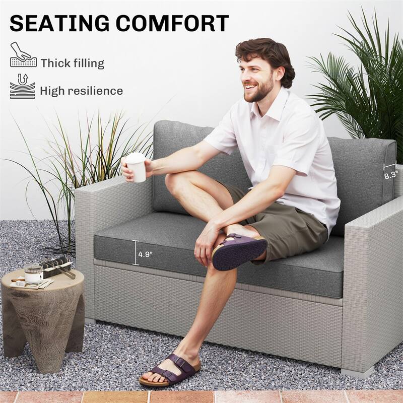 Fabric Outdoor Cushion Set with Washable Covers - Seat Cushion: 45.9" L x 26" W x 4.9" H