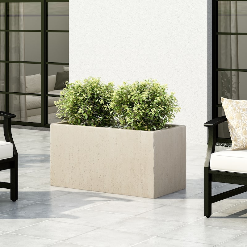 Ella Outdoor Modern Cast Stone Rectangular Planter by Christopher Knight Home - 31.25" W x 15.75" D x 16.00" H - White