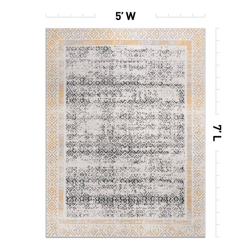 World Rug Gallery Distressed Bohemian Border Area Rug