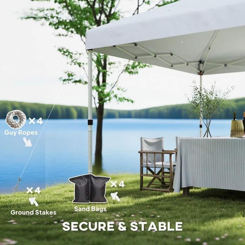 10x 10 ft Party Tent Pop Up Canopy Tent with 2 Half Sidewalls with Wheeled Carry Bag, White