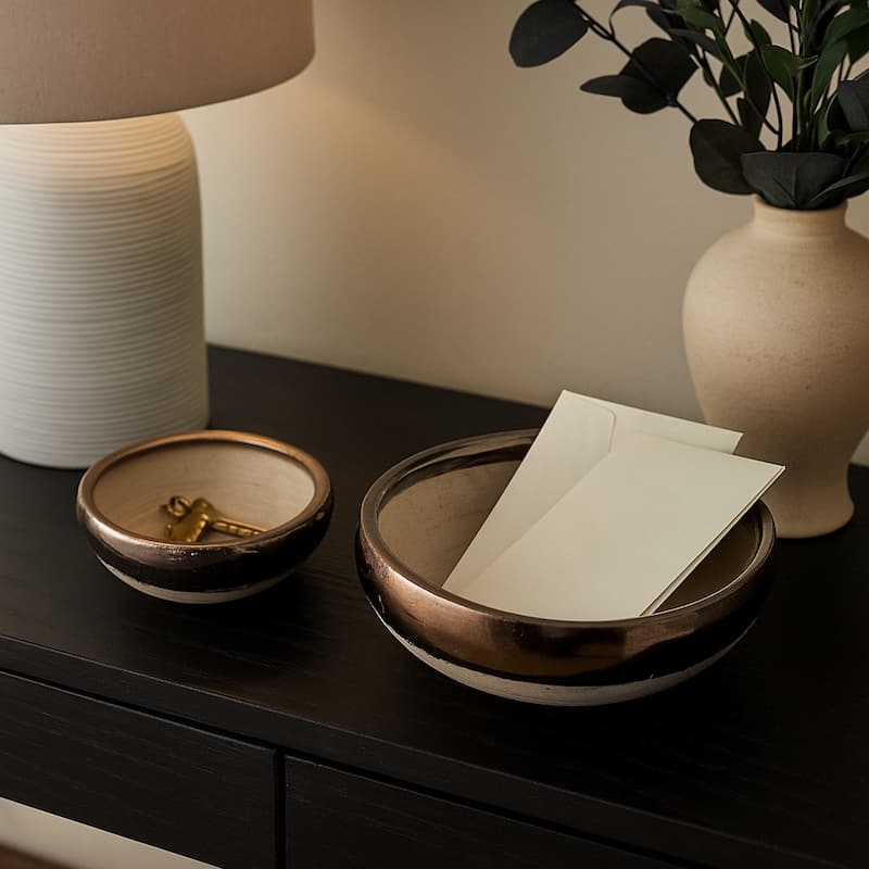 Decorative Round Terracotta Accent Bowl - Set of 2 - 15", 12", Gray - Gray - 15.0"