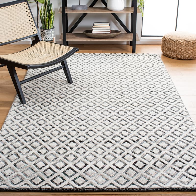 SAFAVIEH Handmade Vermont Latrice Wool Rug - 4' x 6' - Ivory/Black