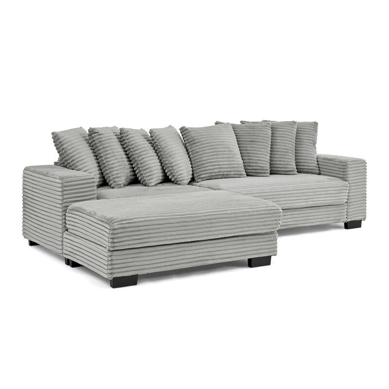 L-Shaped Convertible Sectional Sofa with Ottoman, Corduroy Tufted Upholstered Sleeper Sofa, Modular Corner 3 Seat Sofa