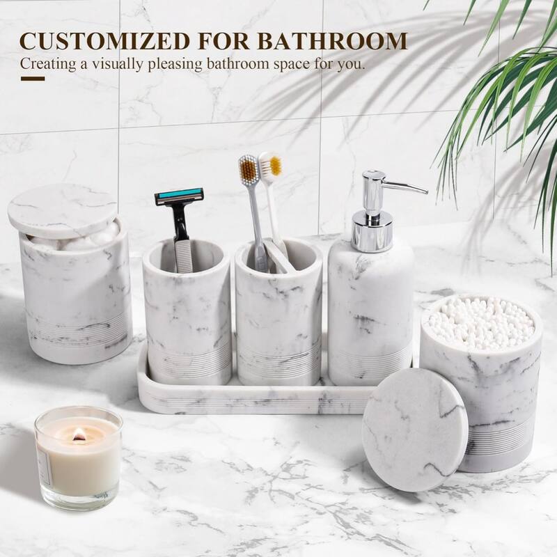 6-piece bathroom toothbrush set, glass cup, cotton swab jar, modern bathroom organizer