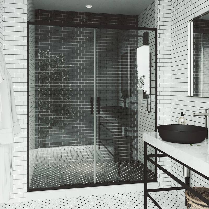 VIGO Paloma 56 to 60 in. W x 74 in. H Semi-Frameless Double-Sliding Shower Door with Clear Tempered Glass