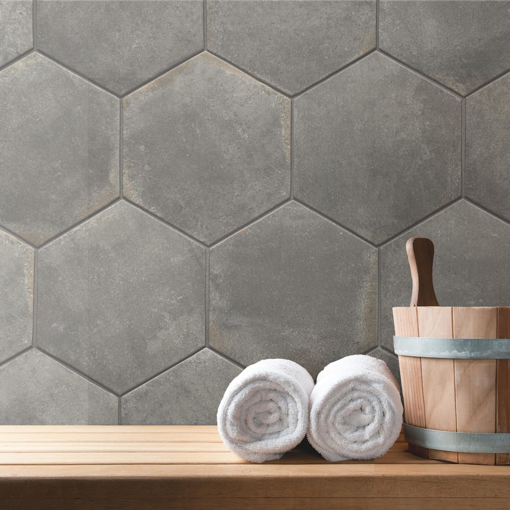 Merola Tile D'Anticatto Hex Notte 11" x 12-3/4" Porcelain Floor and Wall Tile