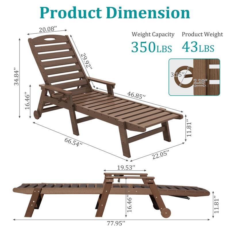 Domi Patio Lounge Chair Outdoor, HDPE Outdoor Chaise Lounge with Reclining Backrest, Pool Lounger Chair for Outside, Poolside
