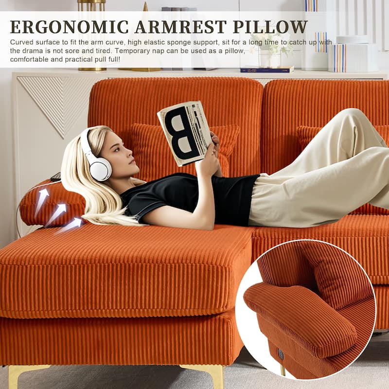 HOMEFUN Corduroy Upholstered U-shaped Adjustable Light Modular Sectional Sofa With Type-C and USB ports