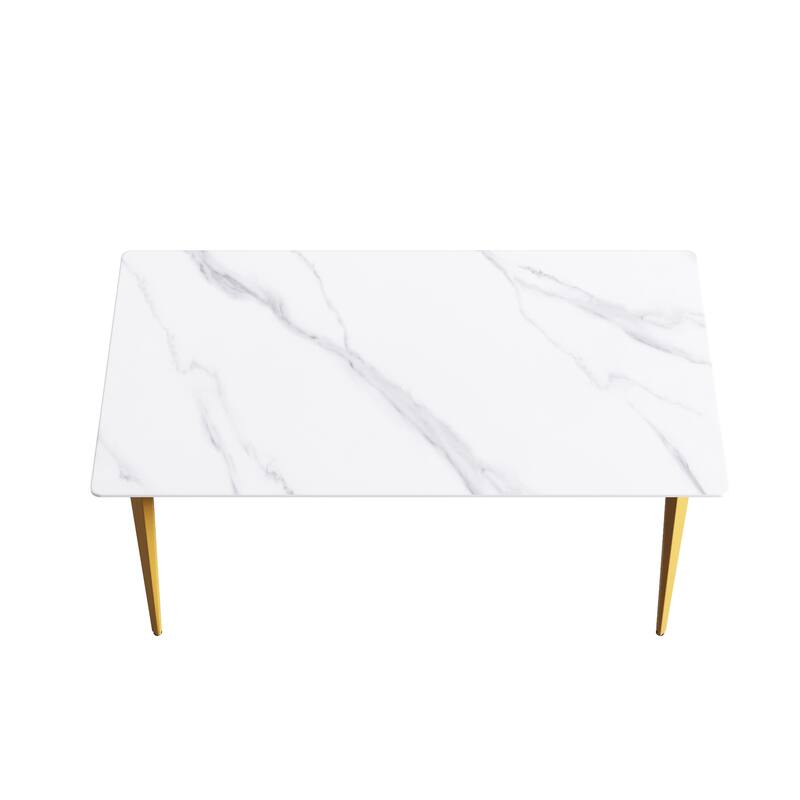63" Light Luxury Marble Dining Table, Rectangular Sintered Stone Top and Carbon Steel legs